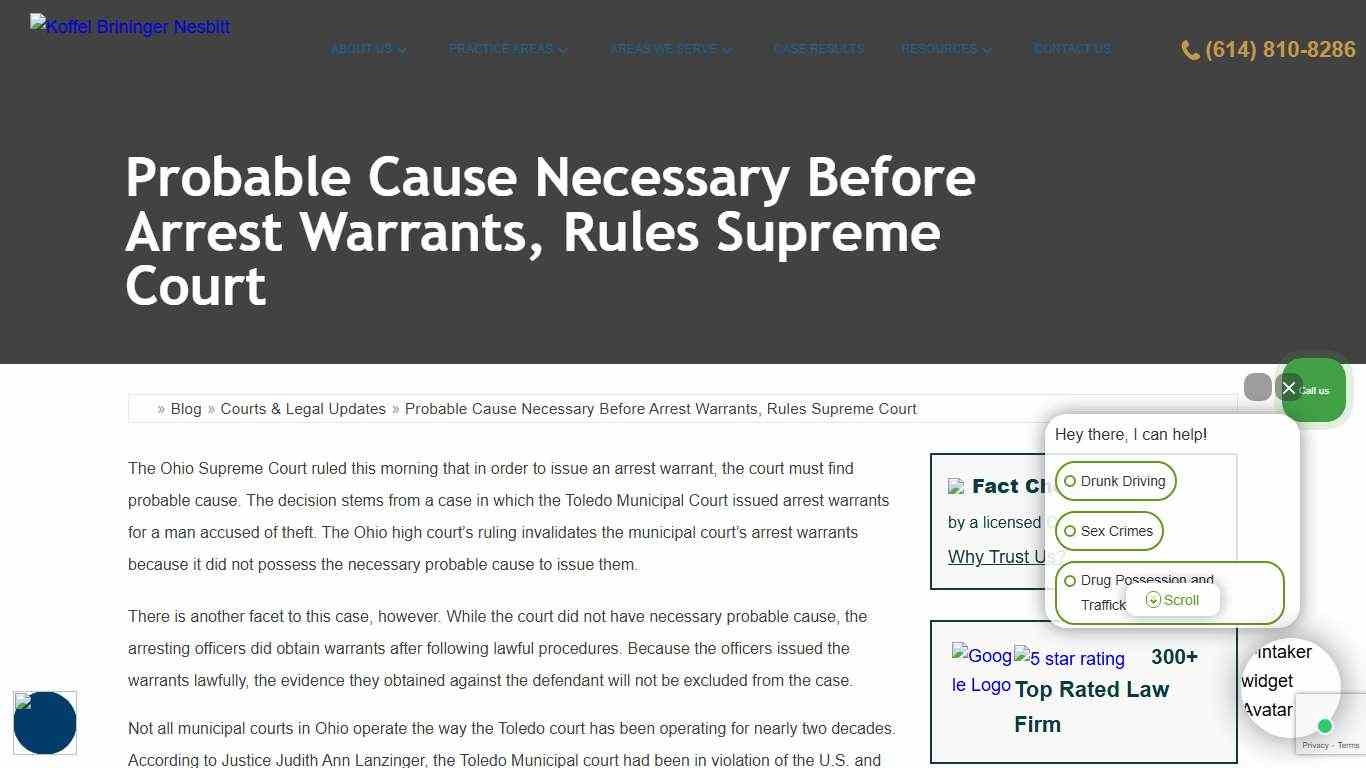 Ohio Supreme Court Rules Probable Cause Necessary for Arrest Warrants Koffel Brininger Nesbitt